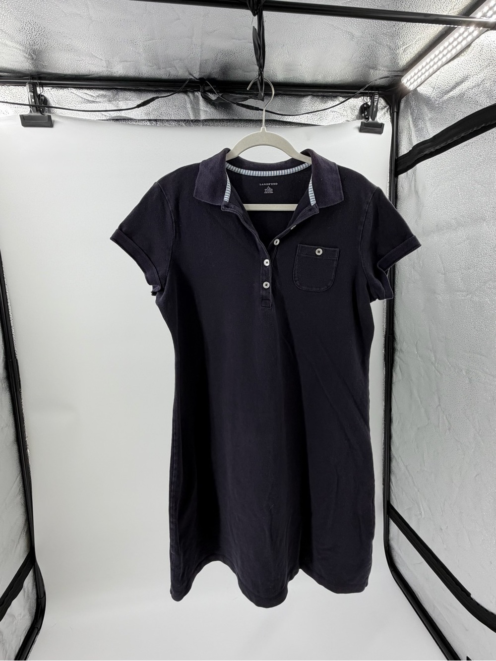Lands' End  Polo Dress Navy Collared Cotton Preppy Golf Country club nautical